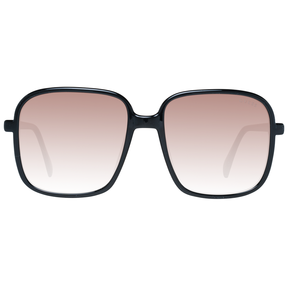 Black square sunglasses with brown gradient lenses, thin arms and gold 'G' logo on arm