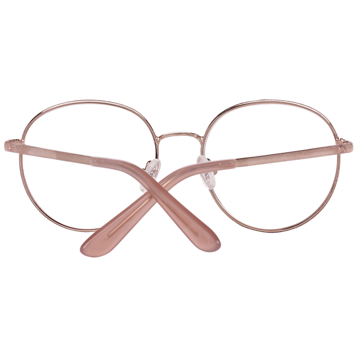 Rose gold thin metal round eyeglasses with nose pads on neutral background, classic style for Women