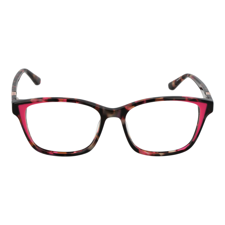 Tortoise shell rectangular eyeglasses for Women in plastic full-rim with pink temple accents and triangle detail