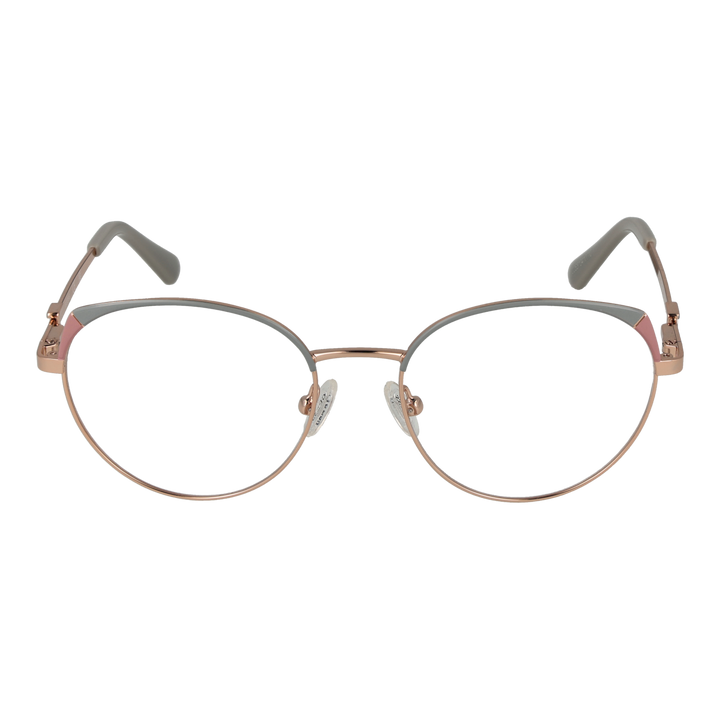 Rose gold thin metal round eyeglasses with grey lenses and decorative temple accents for Women