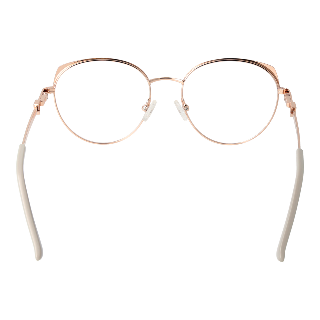 Rose gold thin metal round eyeglasses with grey lenses and decorative temple accents for Women