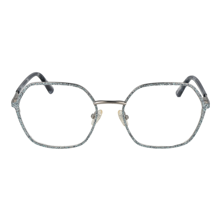 Silver and black hexagonal eyeglasses with glitter frame front and adjustable nose pads for Women