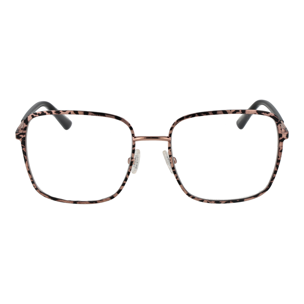 Pink-and-black patterned metal square eyeglasses for Women with adjustable nose pads and sleek temples