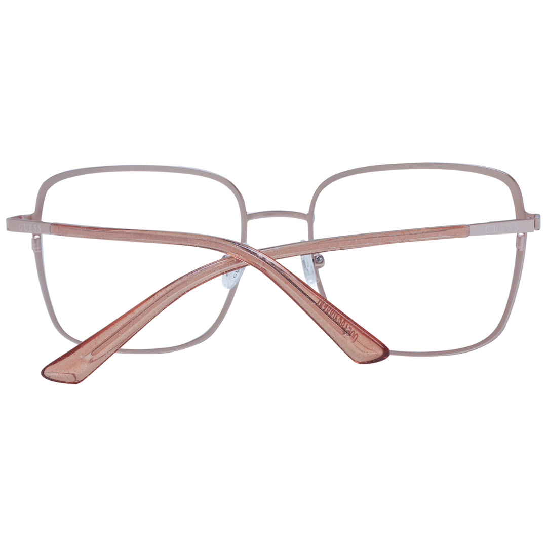 Light pink thin metal eyeglasses with square lenses and adjustable nose pads on neutral background