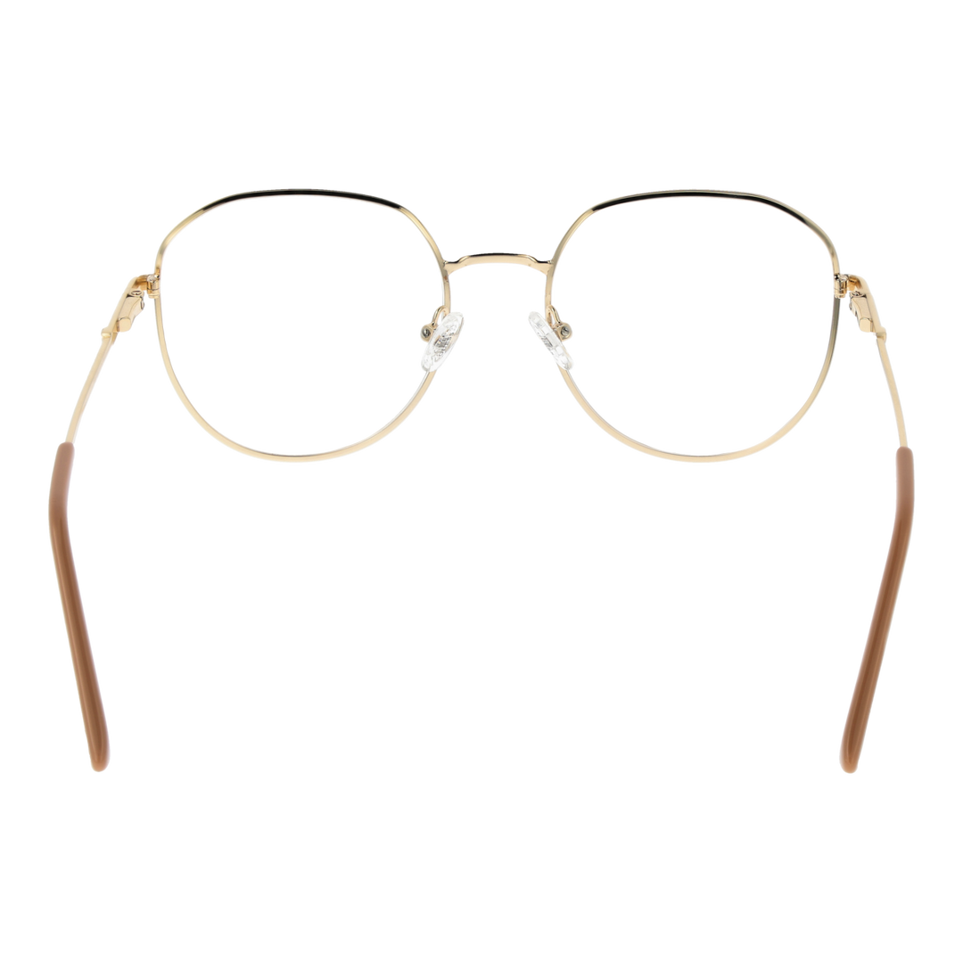 Unisex gold metal rounded-square eyeglasses with thin temples and adjustable nose pads on white background