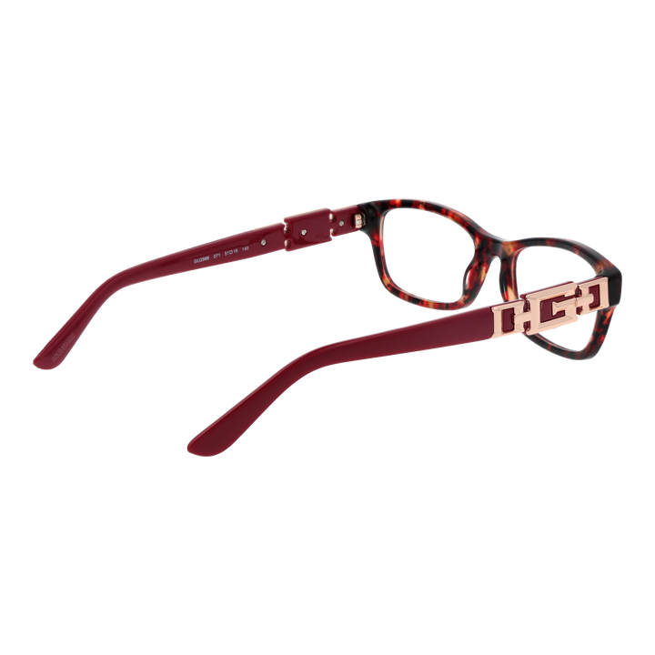 Tortoise shell rectangular eyeglasses for Women with red temples and gold decorative temple detail
