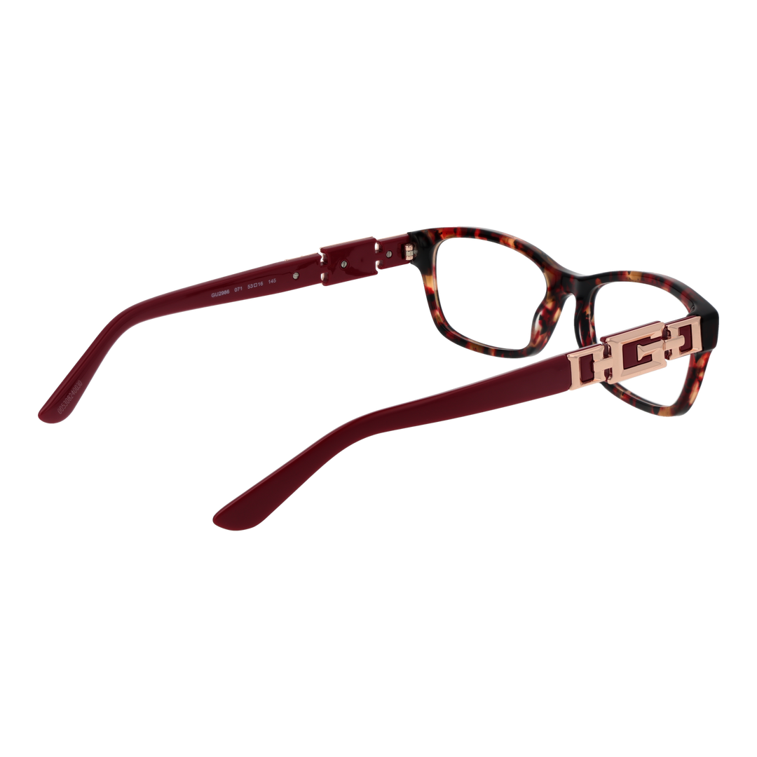 Tortoise shell rectangular eyeglasses for Women with red temples and gold-tone metal temple accents
