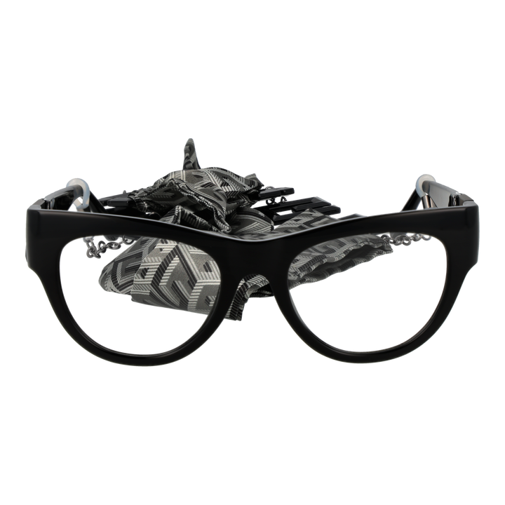 Black cat-eye eyeglasses with clear lenses, decorative &