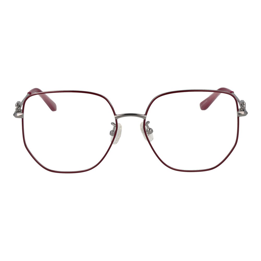 Silver metal square eyeglasses for Women with clear lenses and decorative temple logos