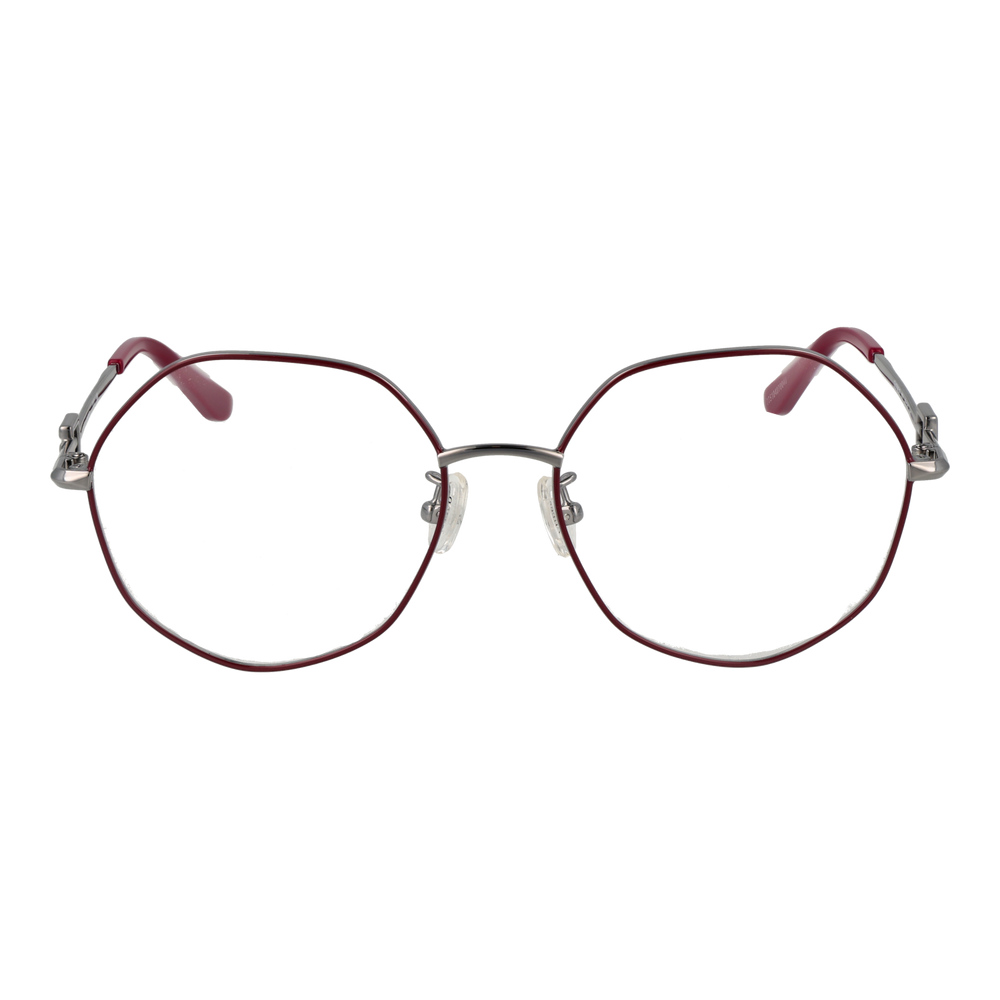 Unisex silver octagonal metal eyeglasses with red temple accents and adjustable nose pads