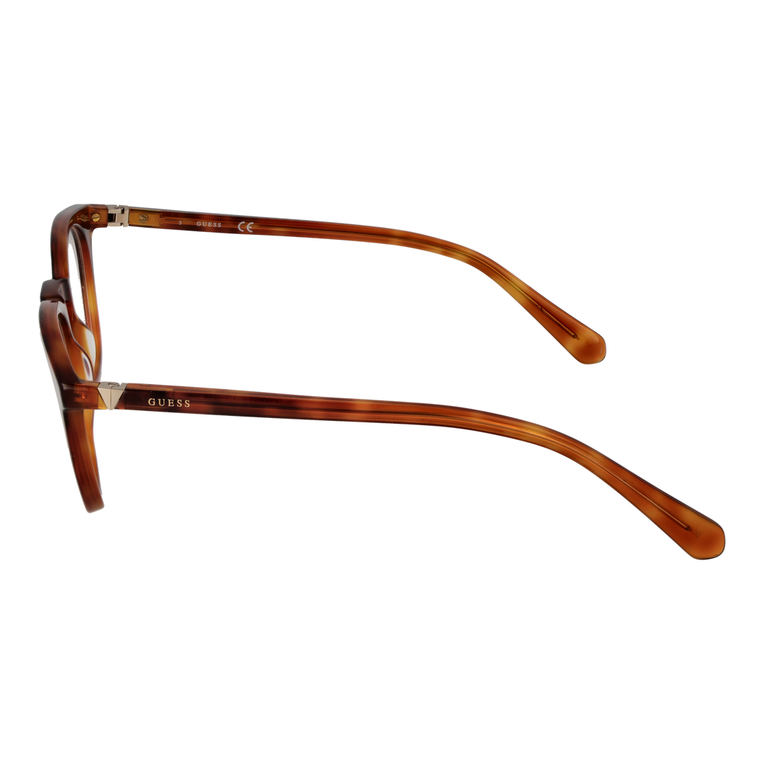 Brown tortoiseshell round eyeglasses for Women, plastic frame, metal temple accents, classic profile