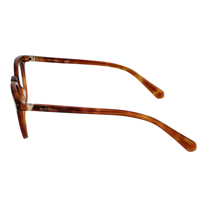 Brown tortoiseshell round eyeglasses for Women, plastic frame, metal temple accents, classic profile