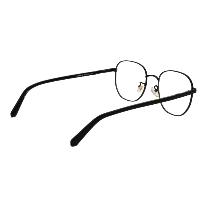 Black slim metal rectangular eyeglasses with thin temples and adjustable nose pads on neutral background