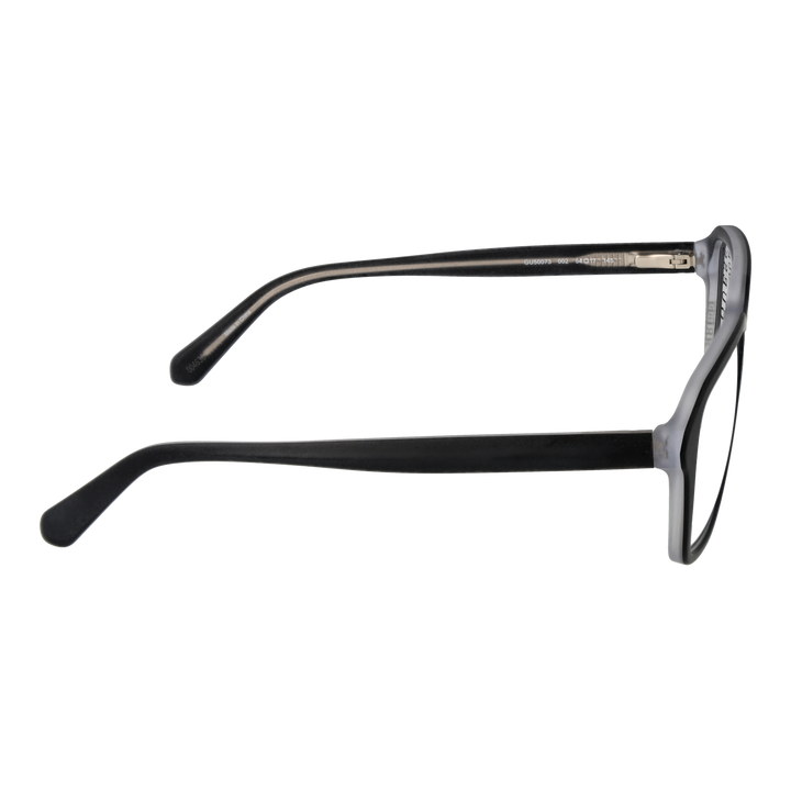 Black full-rim rectangular eyeglasses in plastic, modern Unisex frame shown three-quarter view on neutral background