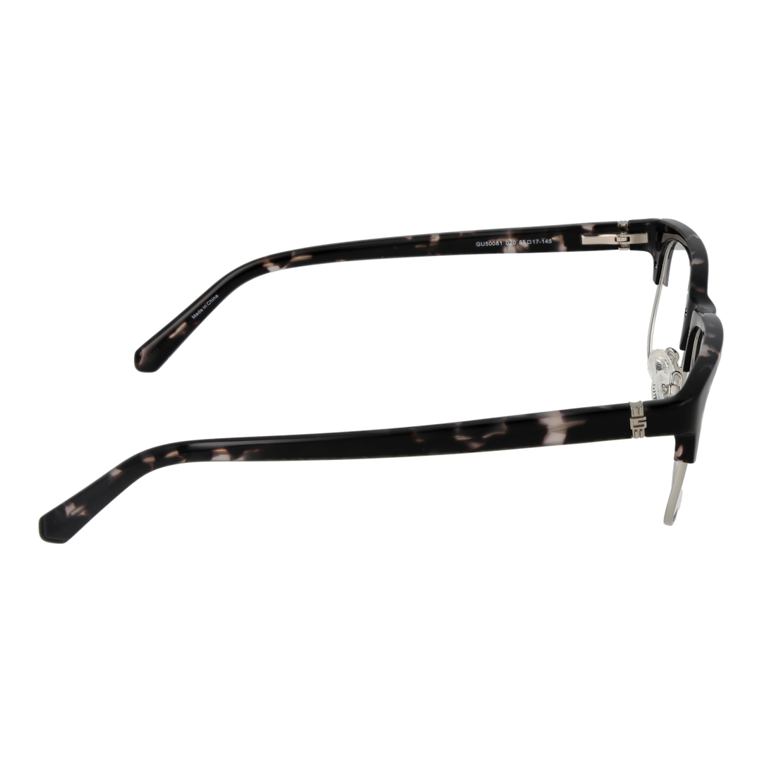 Unisex black and beige tortoiseshell semi-rim eyeglasses with rectangular lenses and metal nose pads