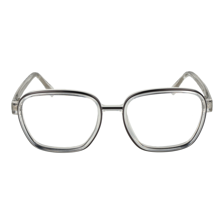 Transparent clear plastic Unisex eyeglasses with square lenses and full-rim frame, transparent temples, modern style
