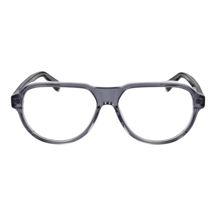 Transparent gray full-rim rectangular Unisex eyeglasses in plastic shown front and three-quarter view