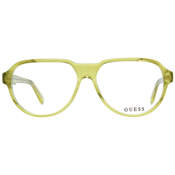 Unisex transparent yellow full-rim rectangular eyeglasses in plastic with logo on temple and lens