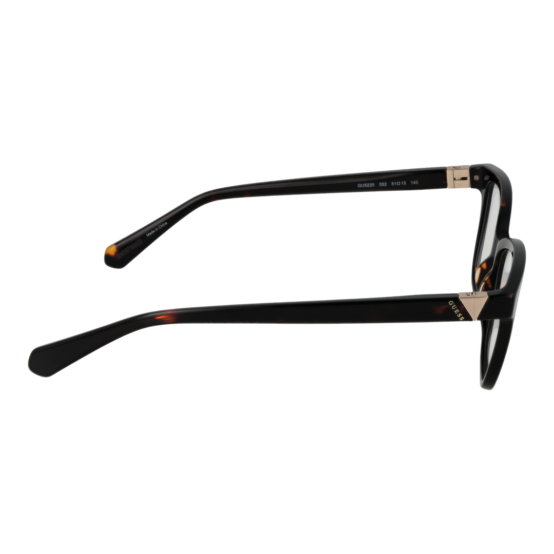 Black rectangular eyeglasses for Women with tortoiseshell accents and gold triangular metal temples, modern designer look