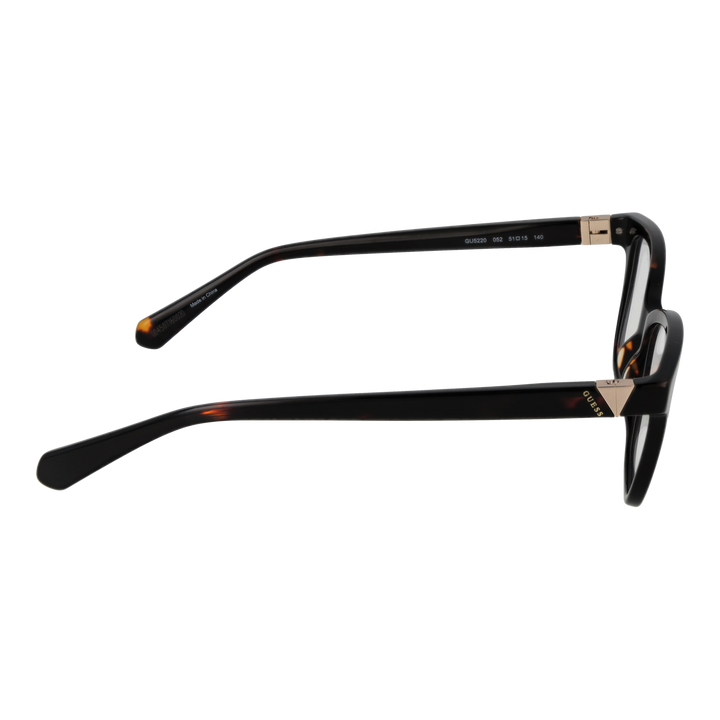 Black rectangular eyeglasses for Women with tortoiseshell accents and gold triangular metal temples, modern designer look