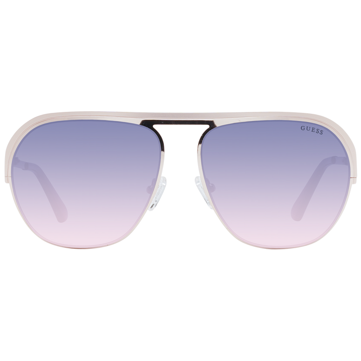 Pink metal aviator sunglasses with gradient blue-purple lenses and pink temple tips, double bridge visible