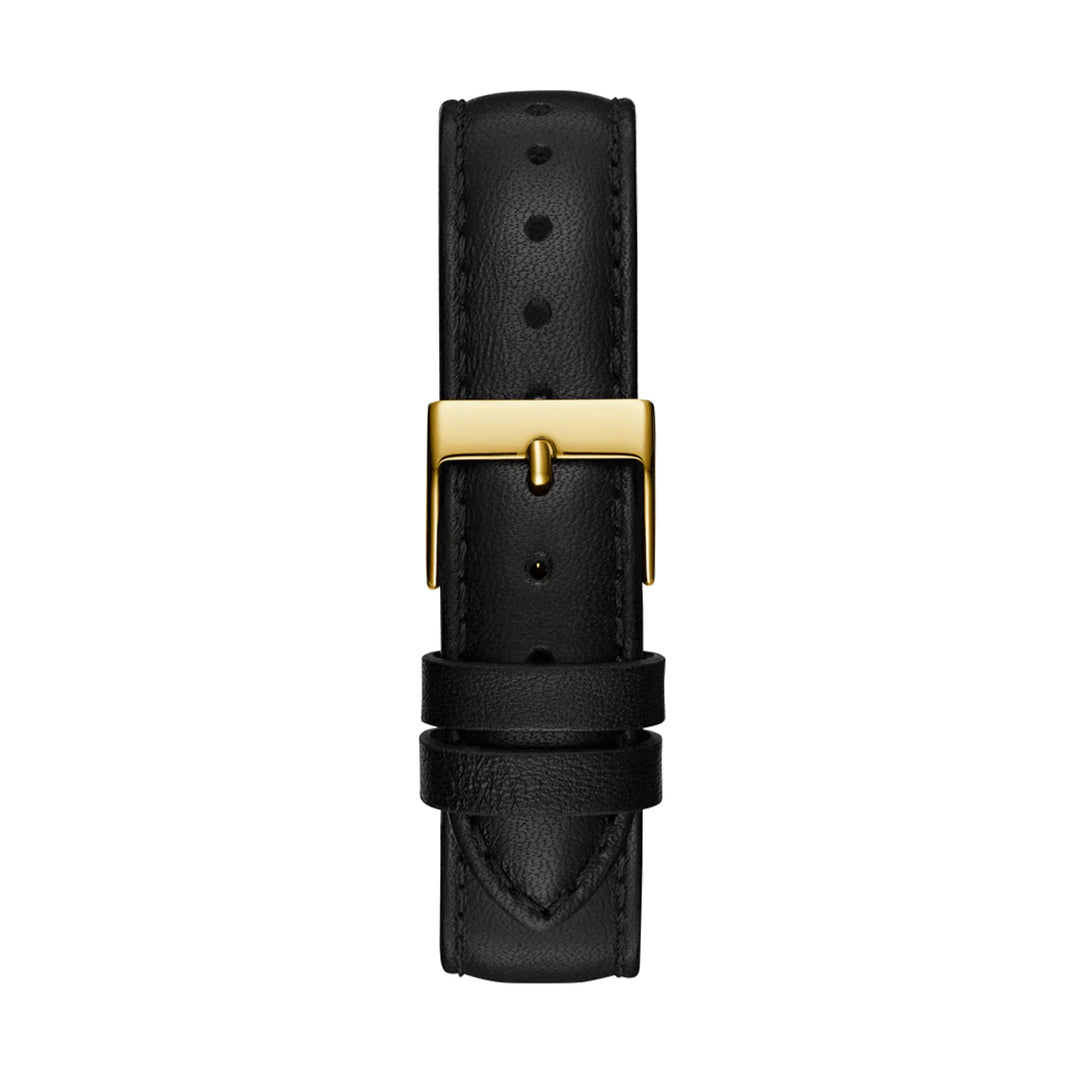 Gold case wristwatch with black mineral dial and leather strap, elegant dress watch for Man