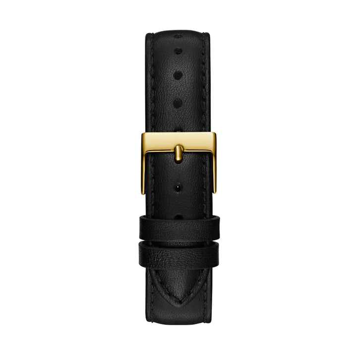 Gold case wristwatch with black mineral dial and leather strap, elegant dress watch for Man