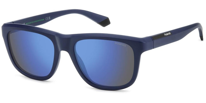 Blue rectangular sport sunglasses with mirrored polarized lenses and lightweight polycarbonate frame for Man