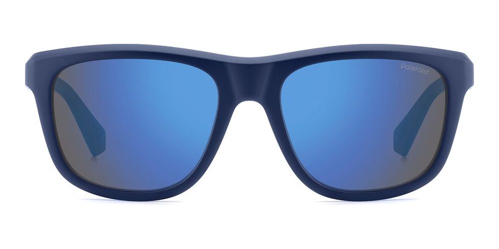 Blue rectangular sport sunglasses with mirrored polarized lenses and lightweight polycarbonate frame for Man