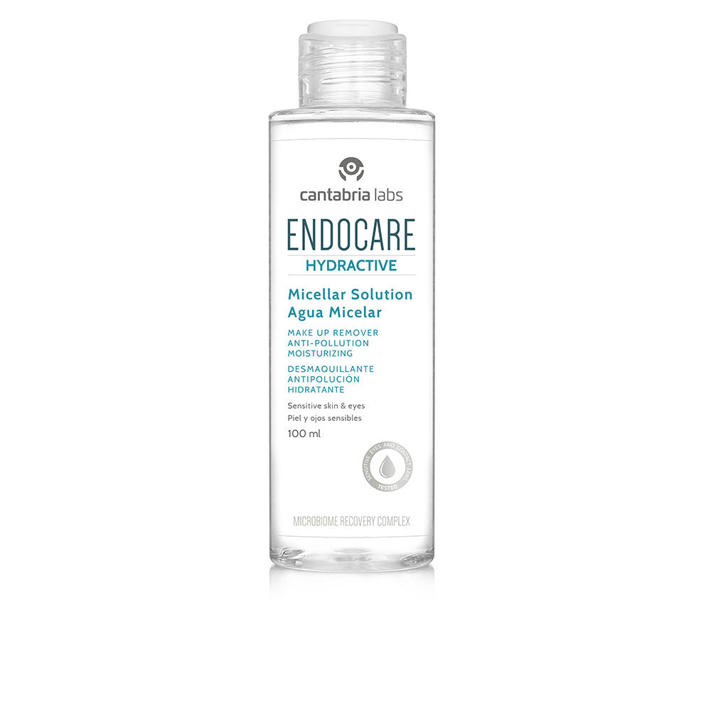 Transparent 400 ml micellar cleansing water bottle, labelled for sensitive skin