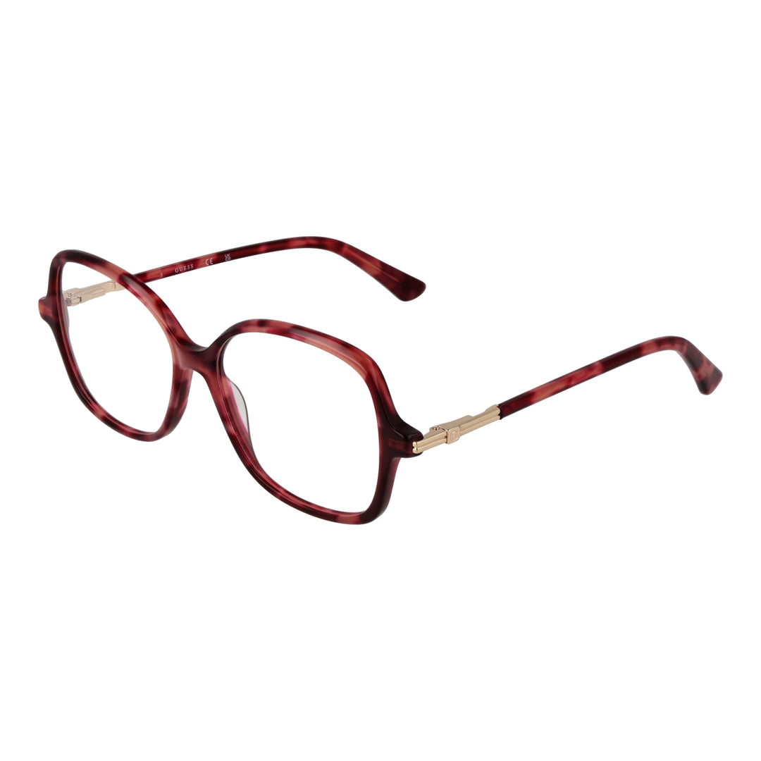 Red tortoiseshell square eyeglasses for Women with gold metal temples and lightweight plastic frame