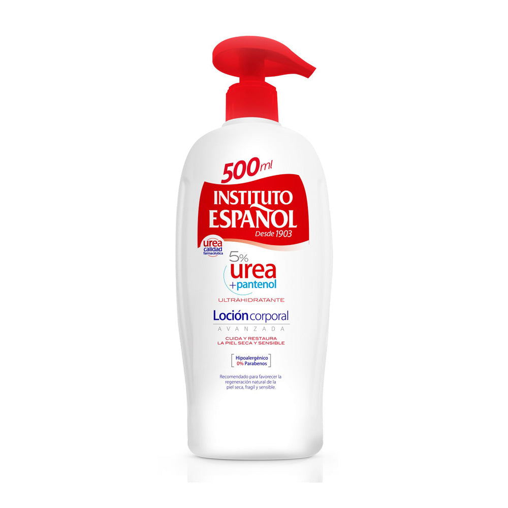 500 ml pump bottle of Urea 5% and Panthenol body lotion, white bottle, Unisex