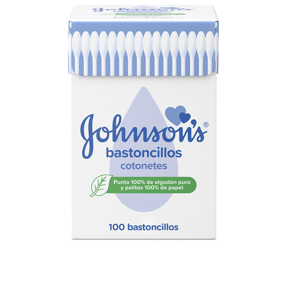 Box of Johnson's Baby Cotton Swabs with paper handles and pure cotton tips