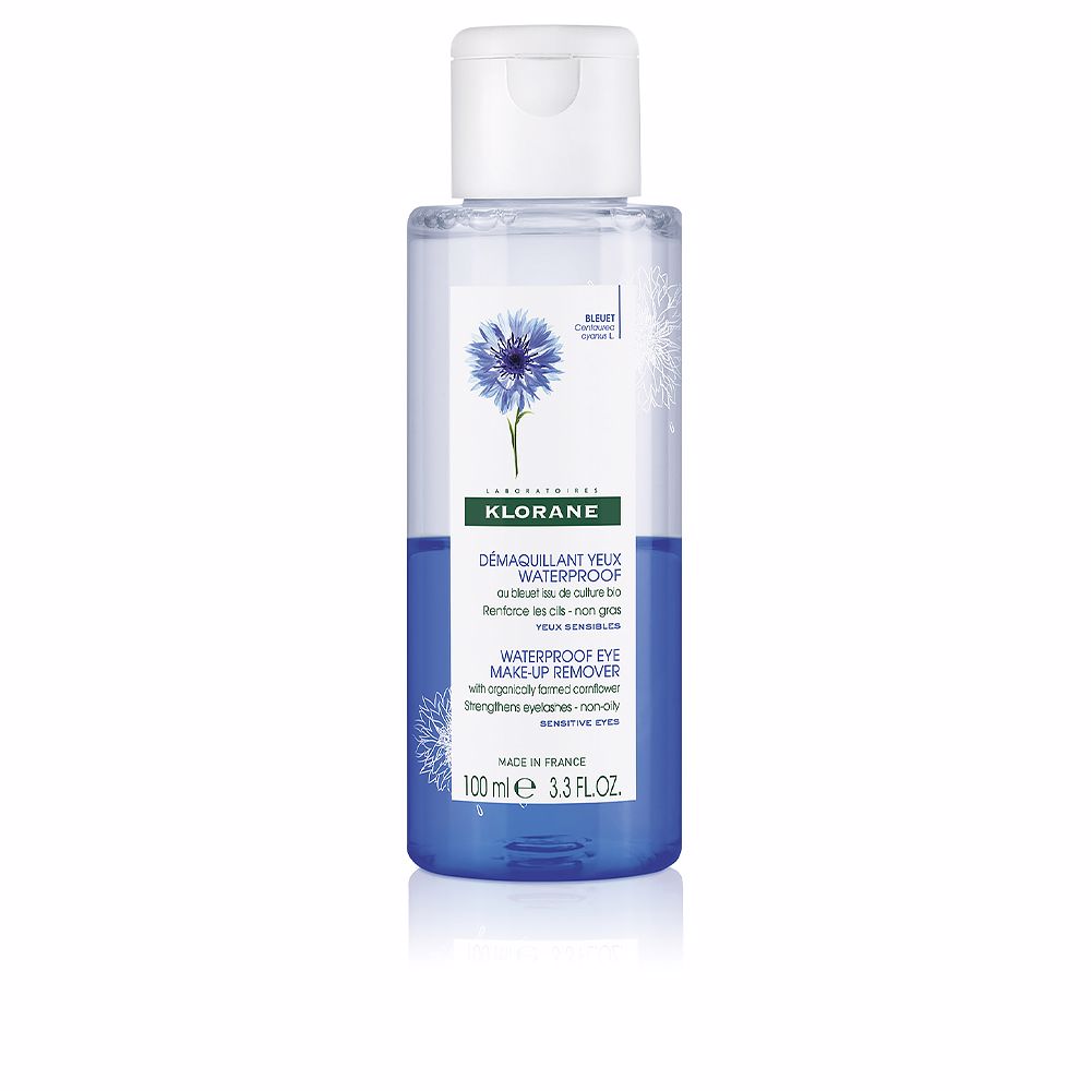 100 ml two‑phase cornflower eye make‑up remover bottle, blue liquid