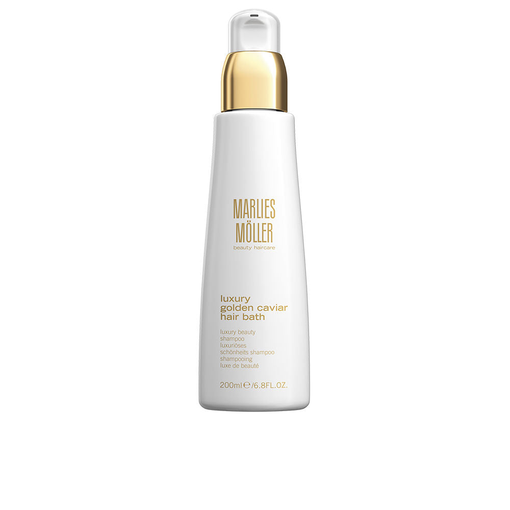 200 ml pump bottle of Golden Caviar Repair Hair Bath, amber-hued shampoo