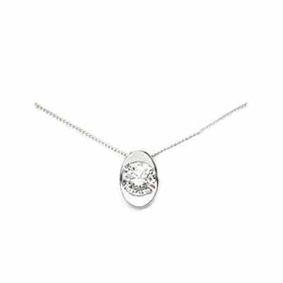 Delicate silver oval pendant on fine chain featuring a single central sparkling crystal, minimalist luxury for Women