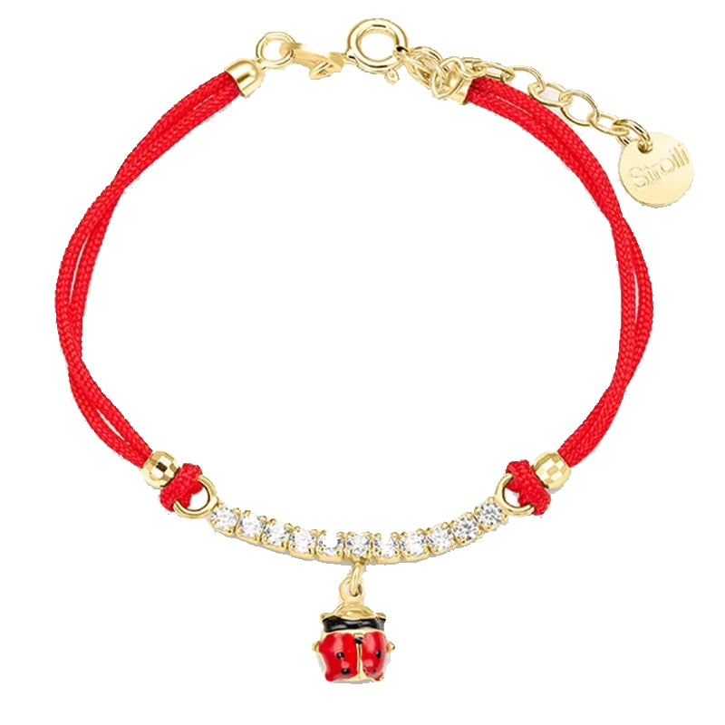 Stroili Gold Charm Bracelet: gold-plated charm bracelet on red cord with sparkling crystal pendant and adjustable chain