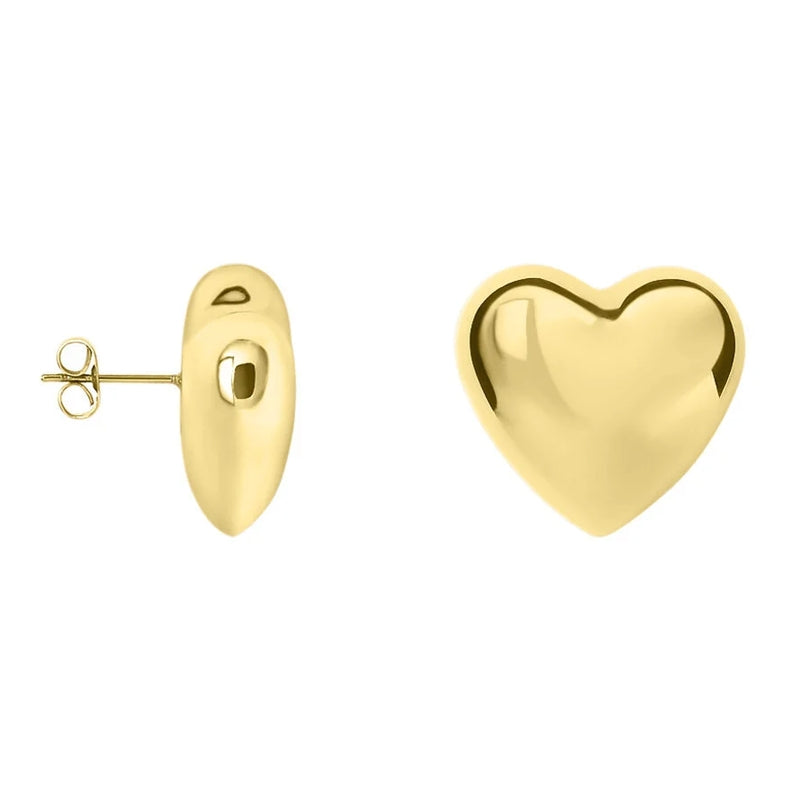Stroili Gold Heart Studs: close-up of gold heart-shaped stud earrings with polished finish, pair shown