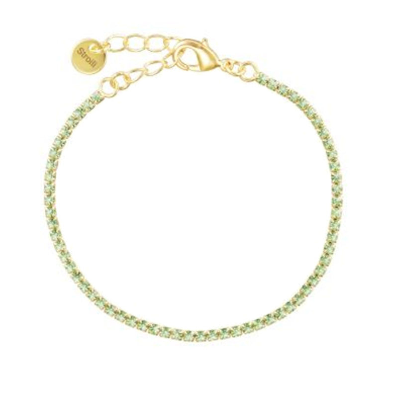 Stroili Gold Link Bracelet: gold-plated chain bracelet with green enamel panels and lobster clasp, adjustable extension chain